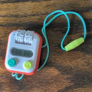 Lovevery Digital Kids Timer Counter Necklace in White, Coral & Teal Stopwatch